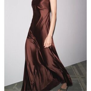 Zara Brown Satin Maxi Dress